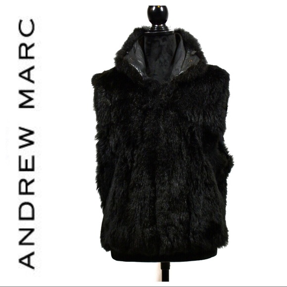 Andrew Marc Black Real Fur Leather Vest Sz Small - Picture 1 of 8